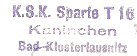 Stempel der Sparte T 16 der Kleingärtner, Siedler und Kleintierzüchter - Kaninchen um 1960